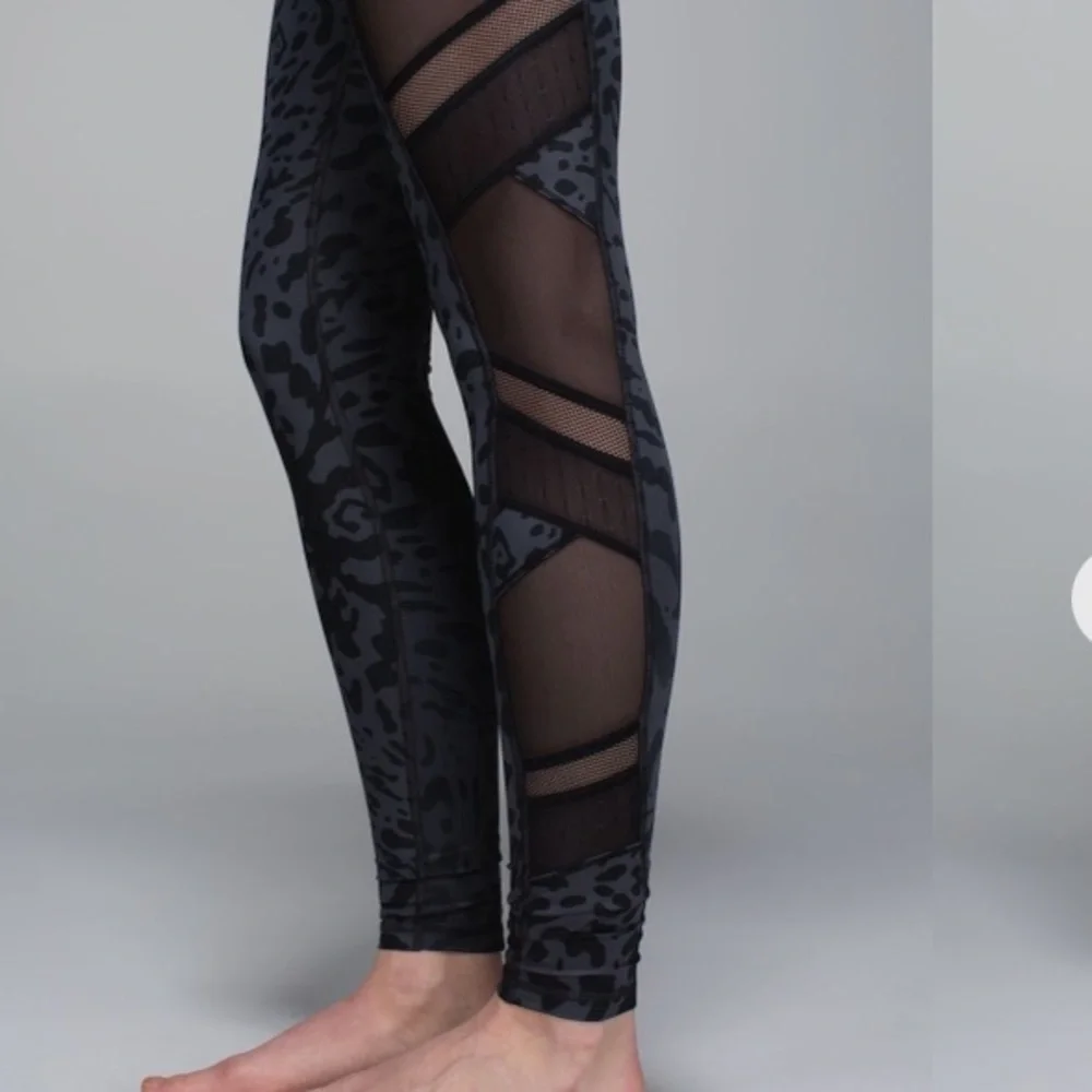 lululemon Black & Charcoal Animal Print Mesh Panel Leggings